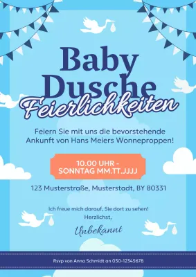 Himmelblau Modern Baby Dusche Feier Einladungskarte