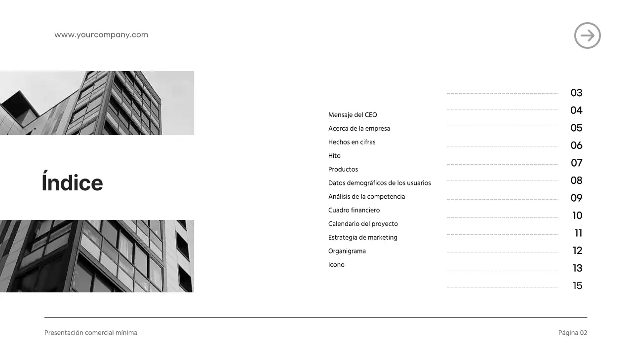 Presentación de una empresa moderna en blanco y negro