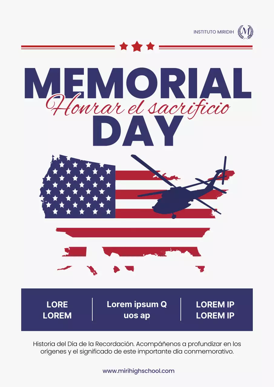 Sencillos anuncios escolares del Día de los Caídos en azul marino y rojo