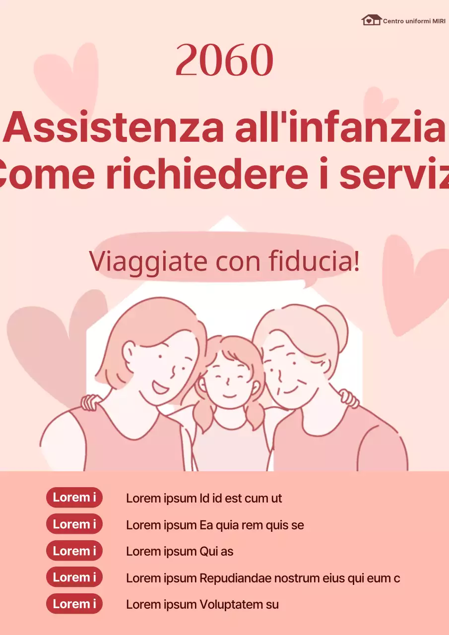 Un simpatico volantino rosso e rosa per iscriversi ai servizi di babysitting