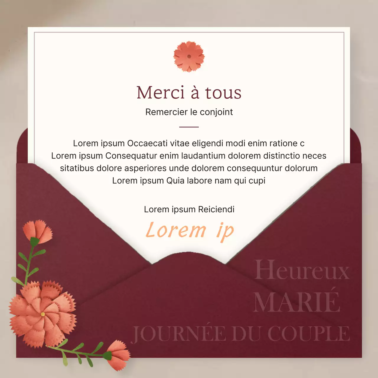 Une collection moderne de papier de remerciement en beige et bleu marine