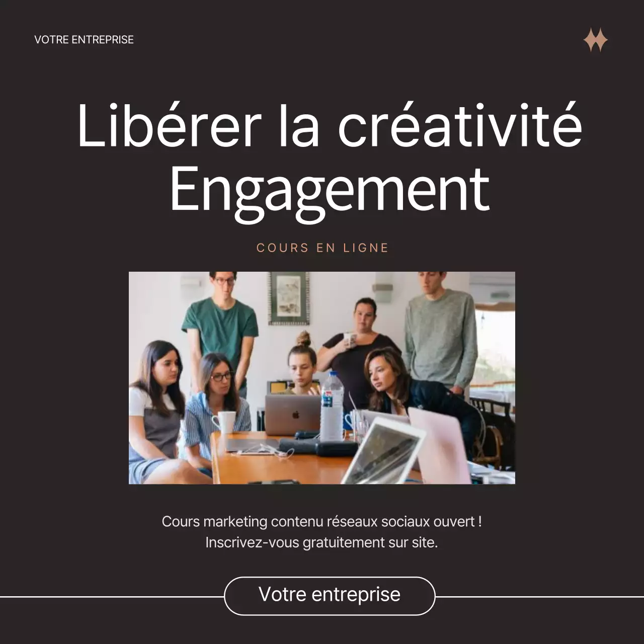 Publicité pour le marketing de contenu moderne noir et beige