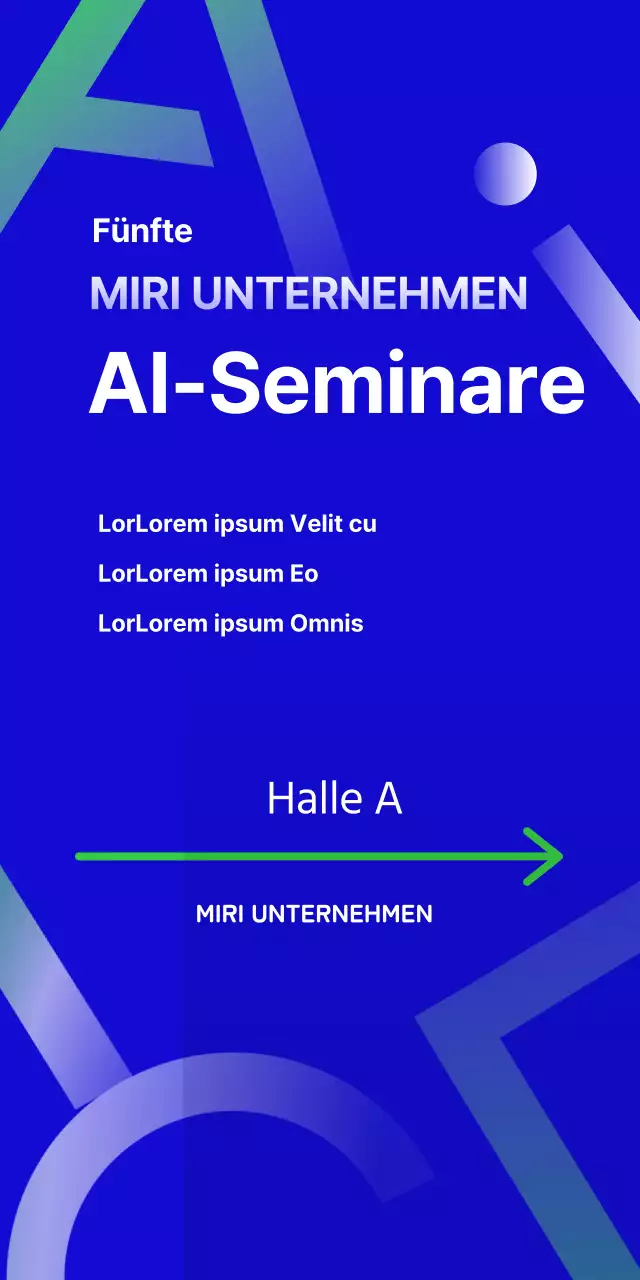 Künstliche Intelligenz AI dekoratives Element Banner Design mit blauem Hintergrund Corporate Institution Seminar Firma Alphabet Englisch