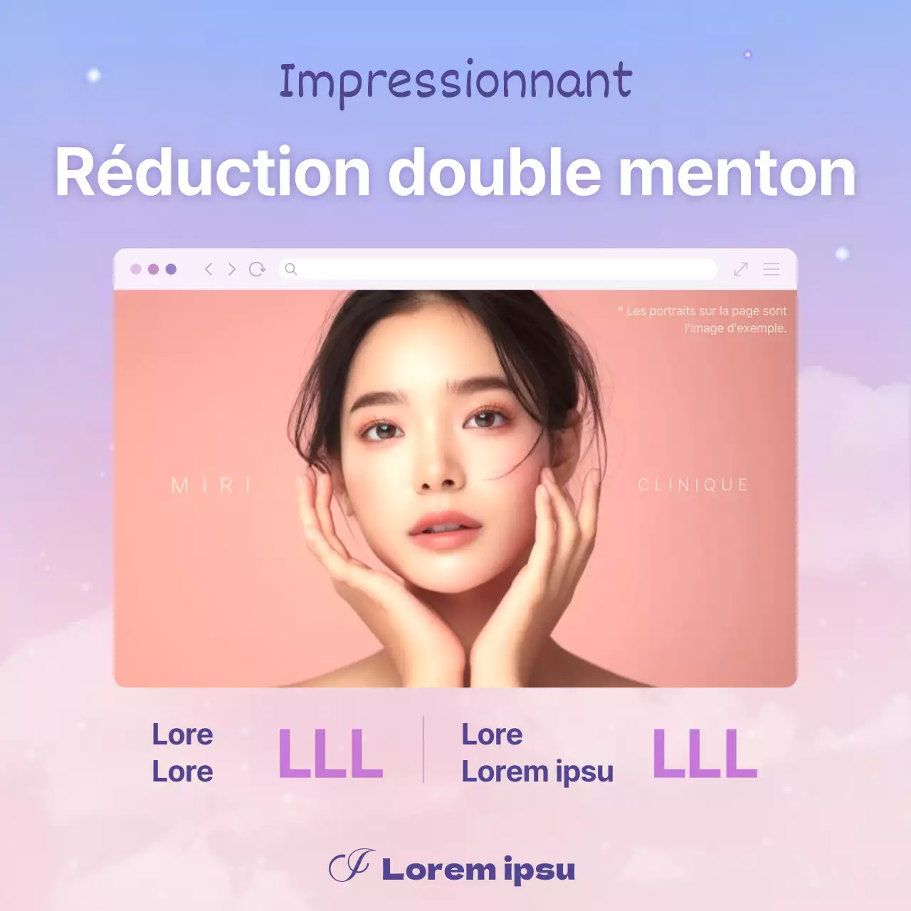 Publicité tendance pour la dermatologie et la chirurgie plastique en violet et mauve