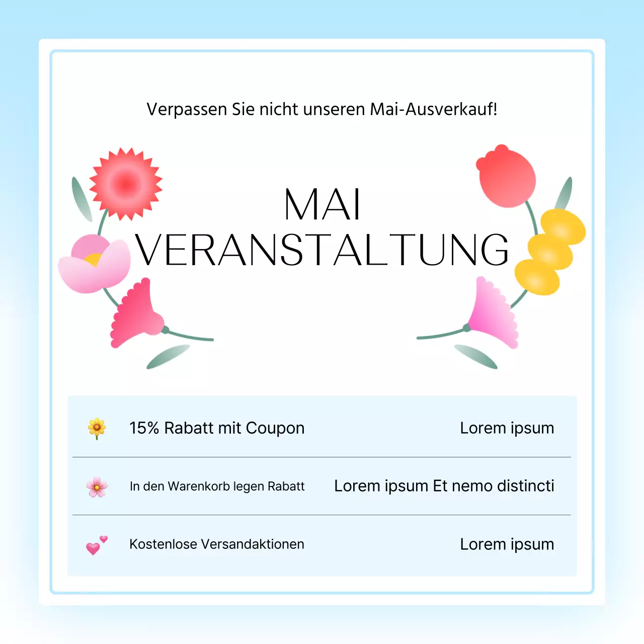 Förderung eines modernen Social Media Marketing Feeds in Hellblau und Rot