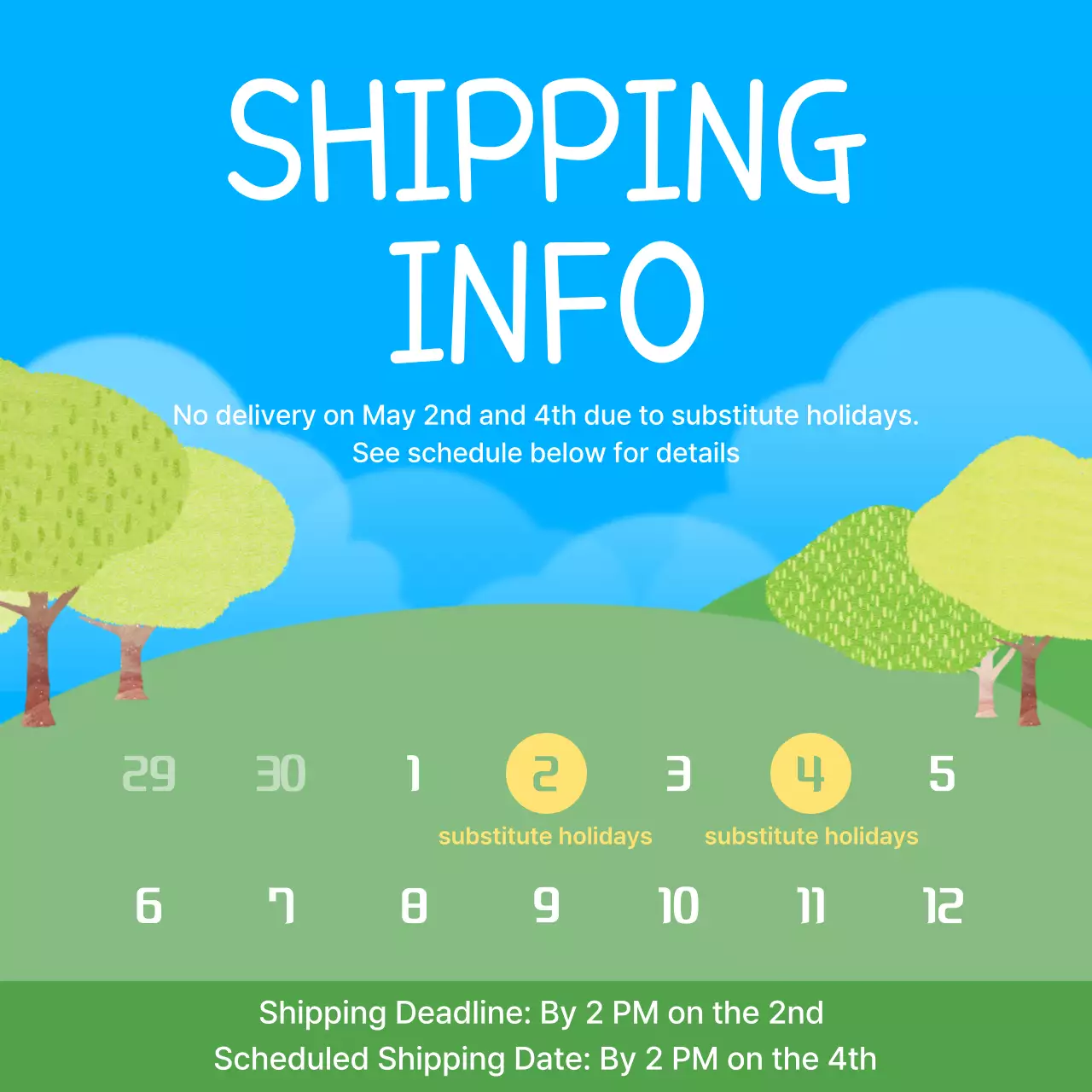 Nature's Shipping Finishes in Light Blue and Lime Green Scheduling Guide
