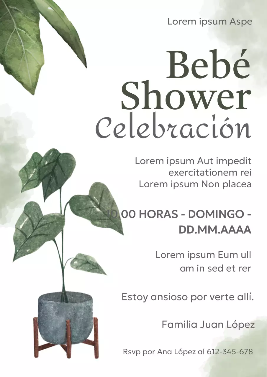 Tarjeta de Invitación Natural Verde Marfil para Baby Shower