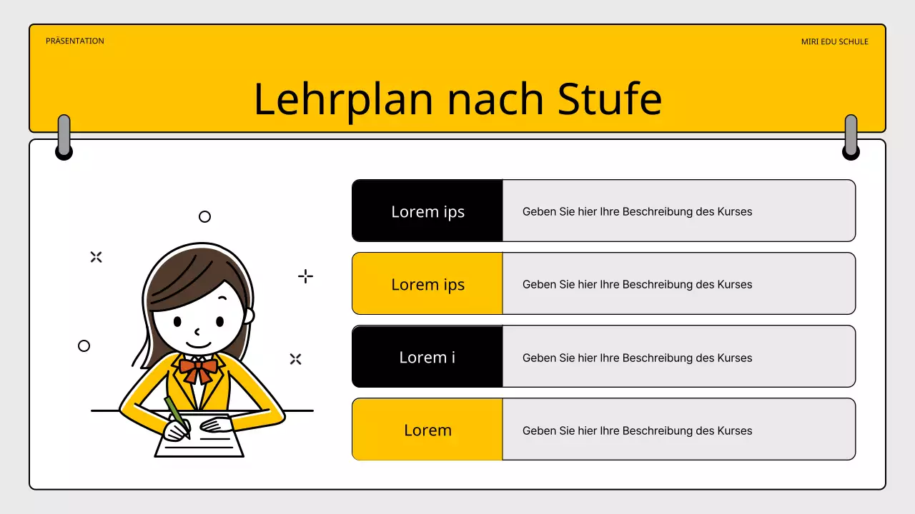 Ein einfacher gelber und schwarzer Schulprospekt zum Aufsatzschreiben