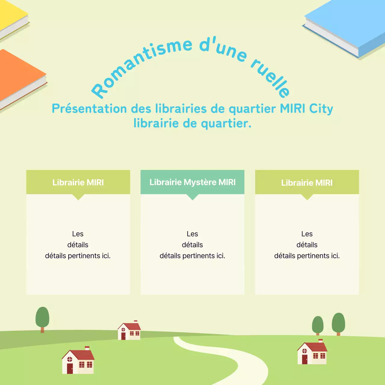 Guide de visite de cette librairie jaune et verte