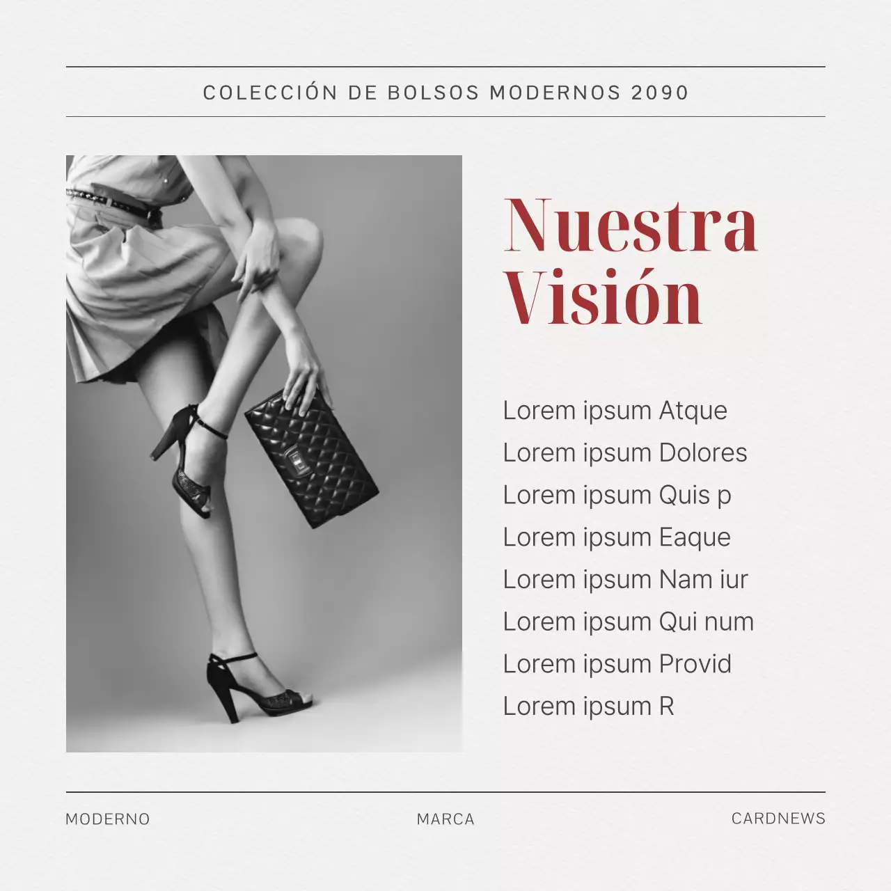 Un briefing de marca para un bolso moderno en rojo, negro y blanco