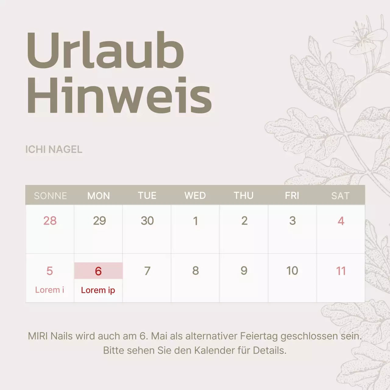 Ein minimalistisches Nagelstudio in Beige und Elfenbein mit einem Urlaubsführer