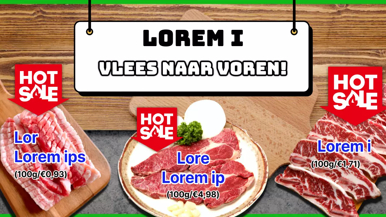 Promoot retro rode en blauwe folders van kruidenierswinkels