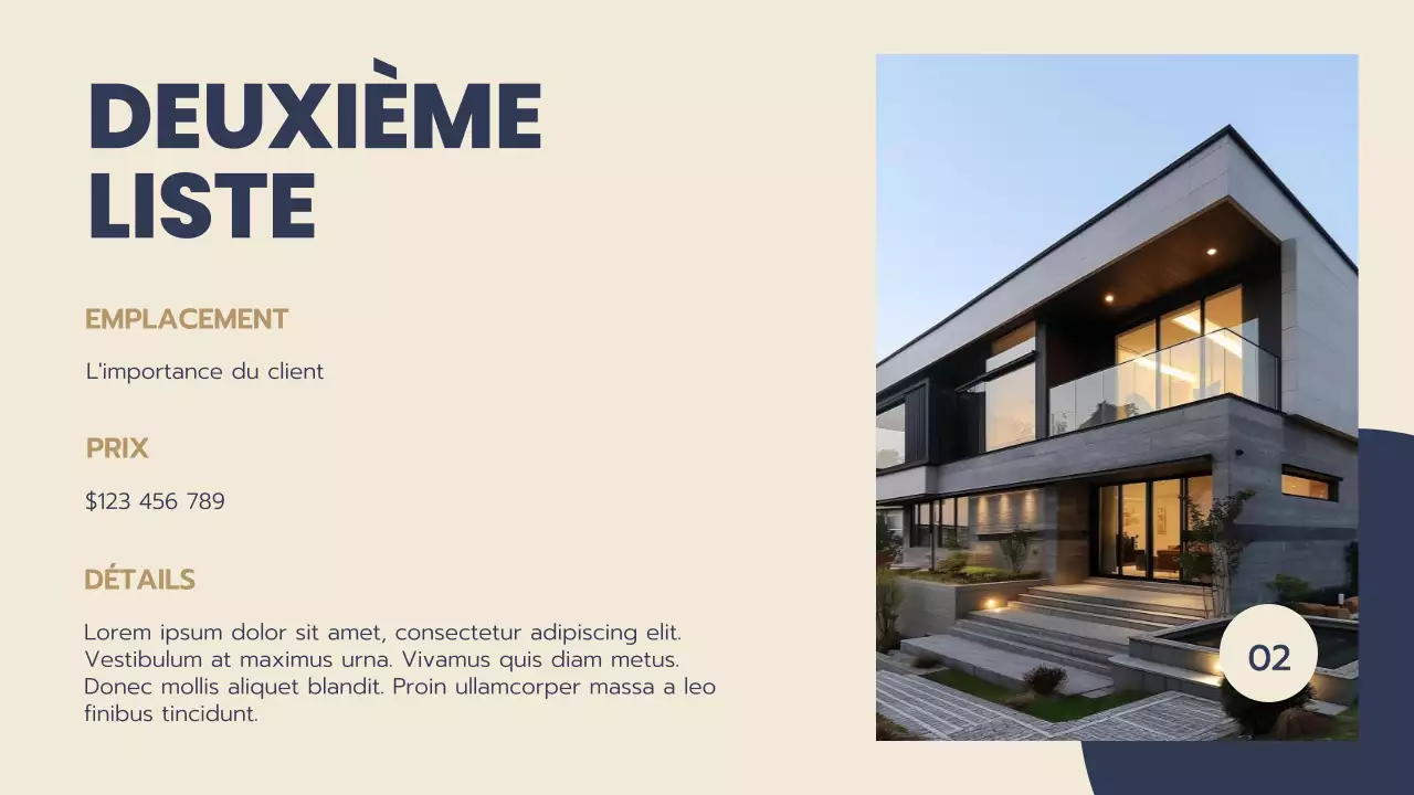 Proposition immobilière moderne bleue et beige