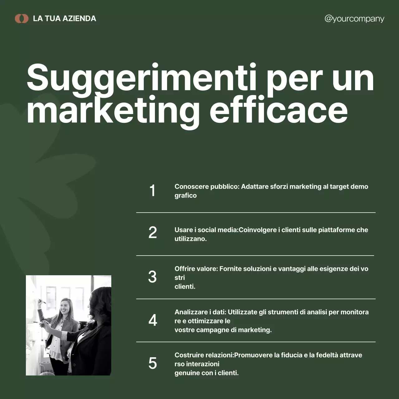 Pubblicità di marketing minimalista in nero e verde