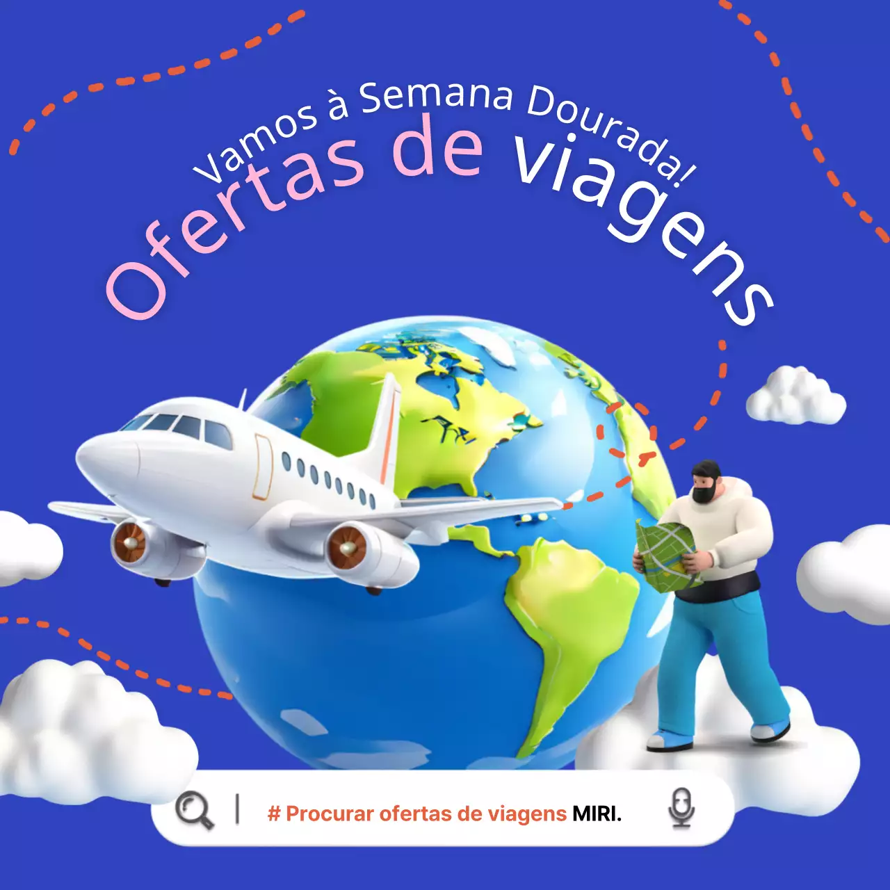 Promover pacotes de viagem em azul-marinho e cor-de-rosa