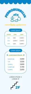 2024 Diseño de una pancarta de orientación con una lista de precios de una peluquería canina utilizando una ilustración de un cachorro y una bonita fuente para una guardería canina.