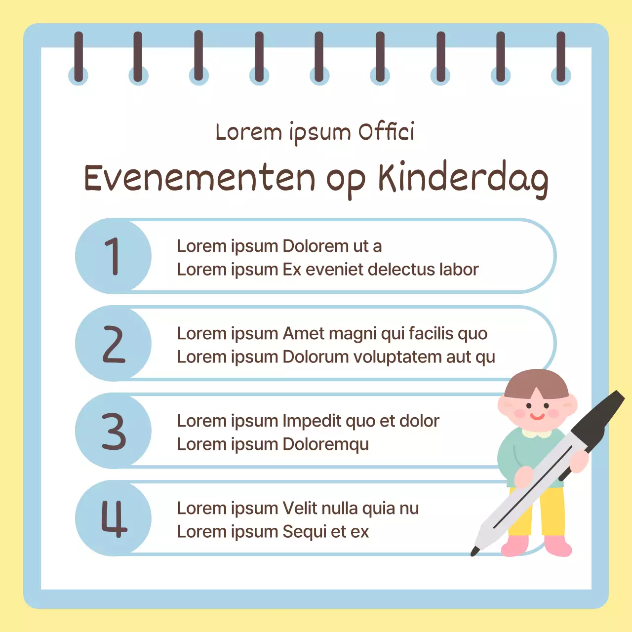 Een minimalistische aankondiging van een promotie voor Kinderdag met een gele achtergrond