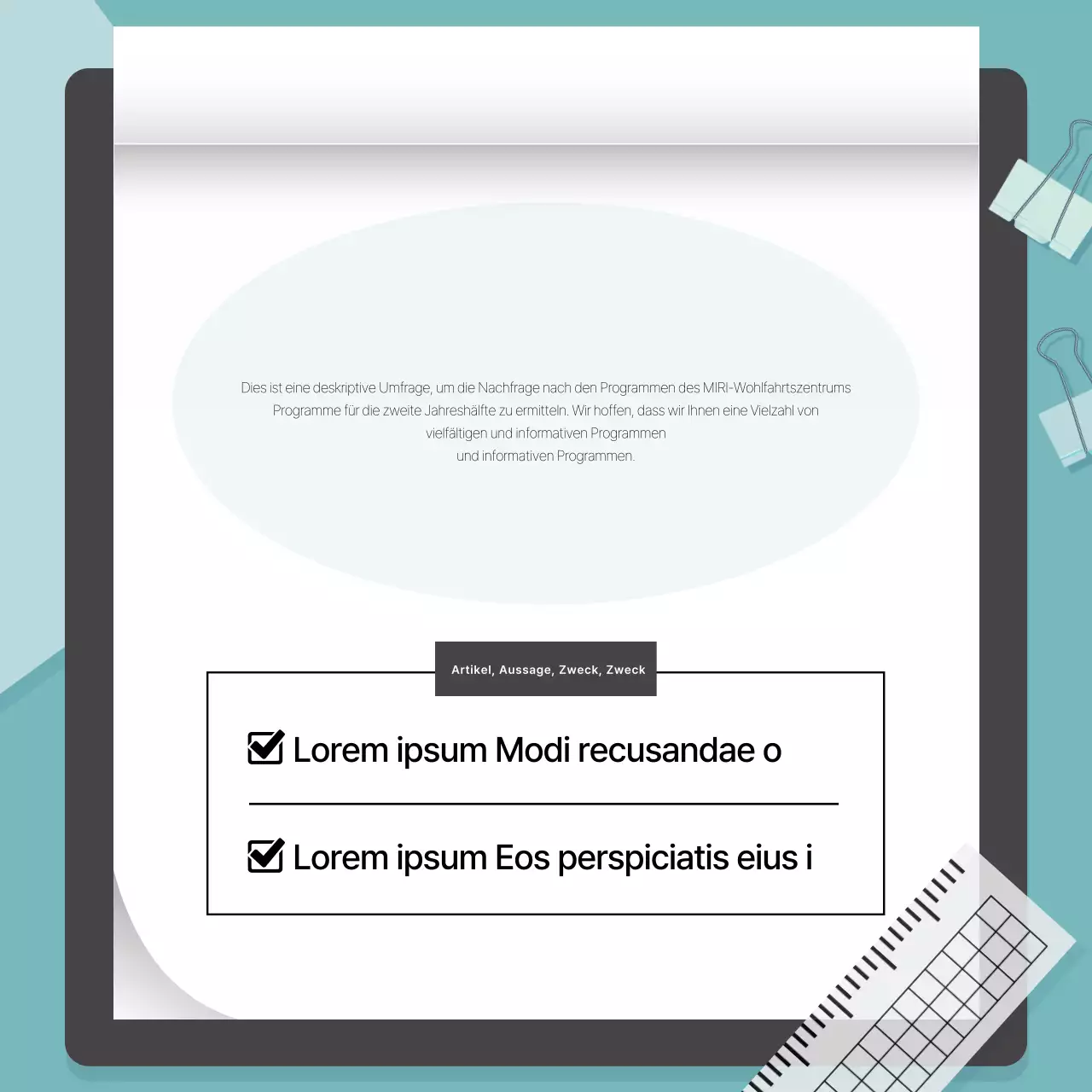 Moderne institutionelle Programmübersicht in mint und grau