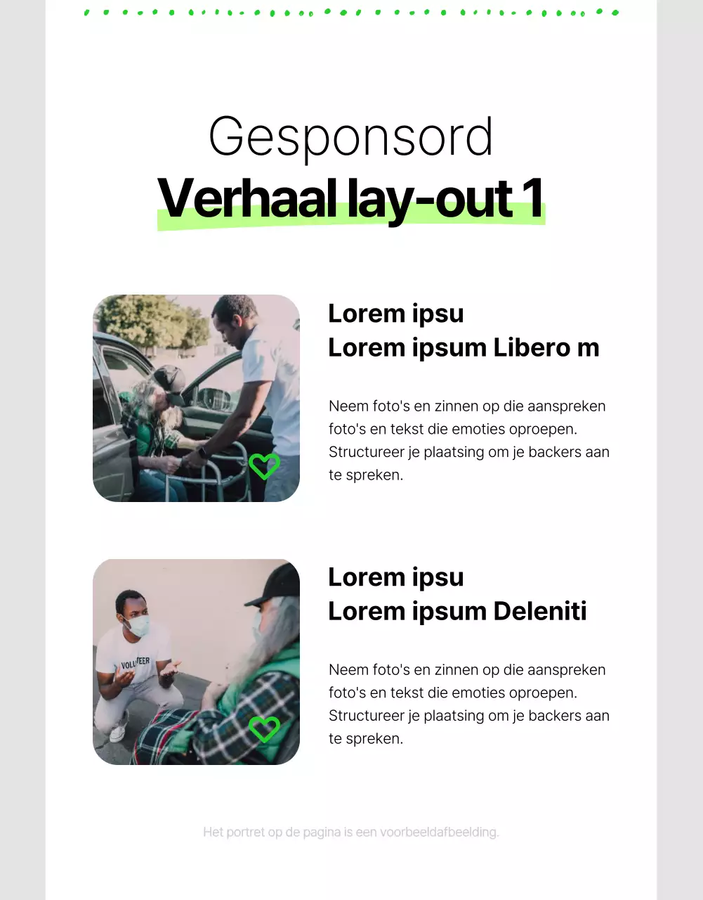 Eenvoudige NGO sponsorinformatie in wit en fluorescerende kleuren