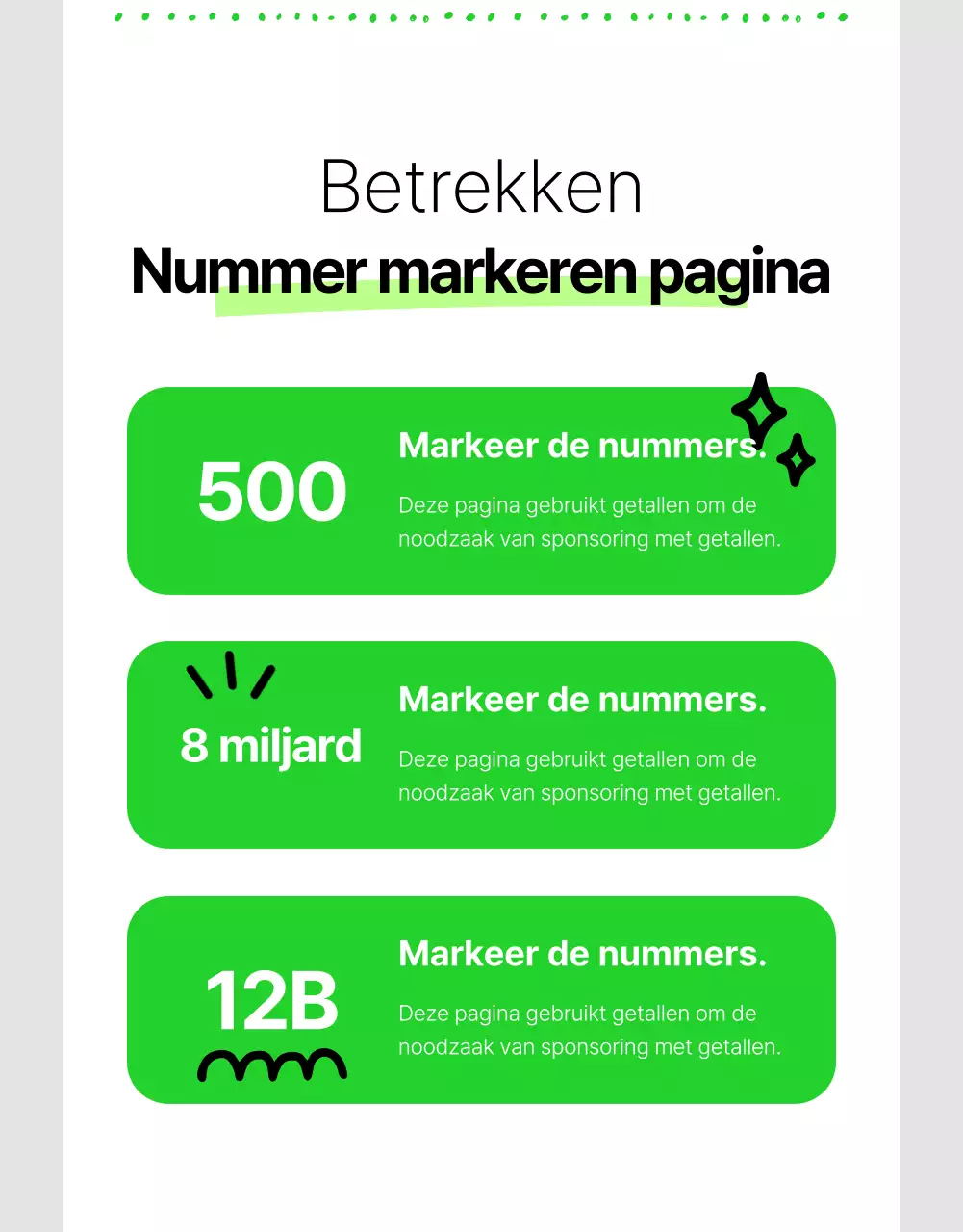 Eenvoudige NGO sponsorinformatie in wit en fluorescerende kleuren