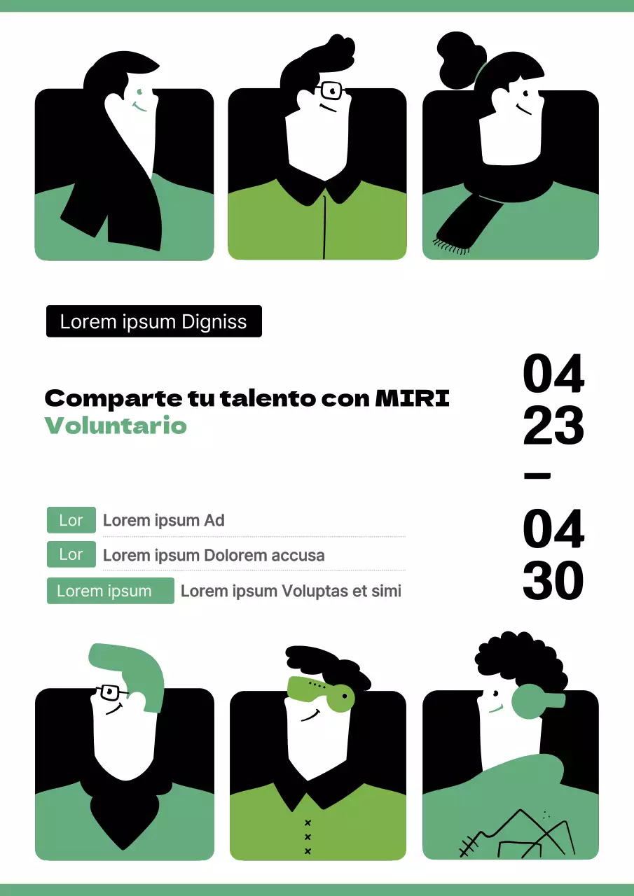 Promocione su evento de voluntariado con un simpático cartel verde y negro para voluntarios