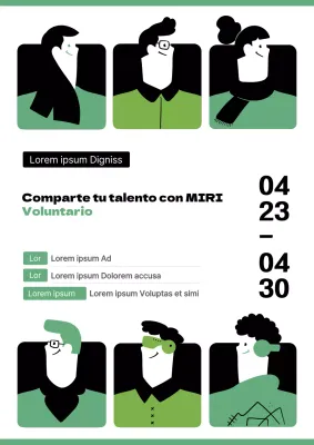 Promocione su evento de voluntariado con un simpático cartel verde y negro para voluntarios
