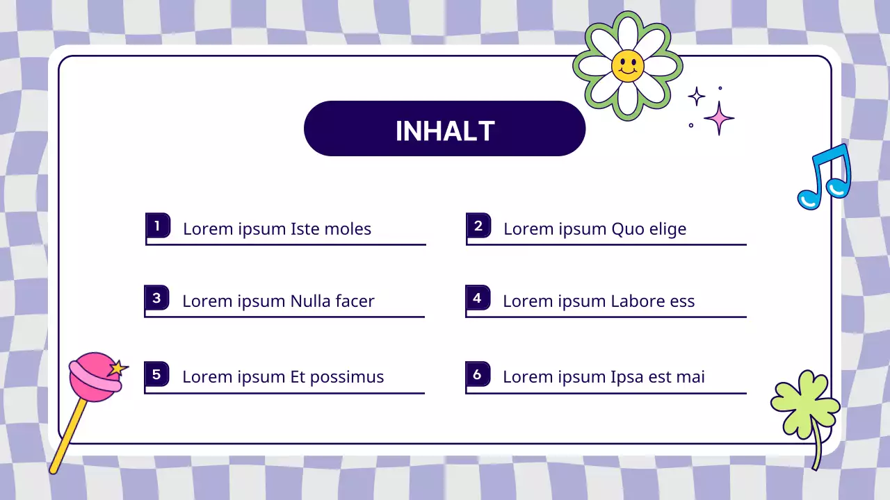 Prospekt mit kitschigen lila und gelben Aufklebern
