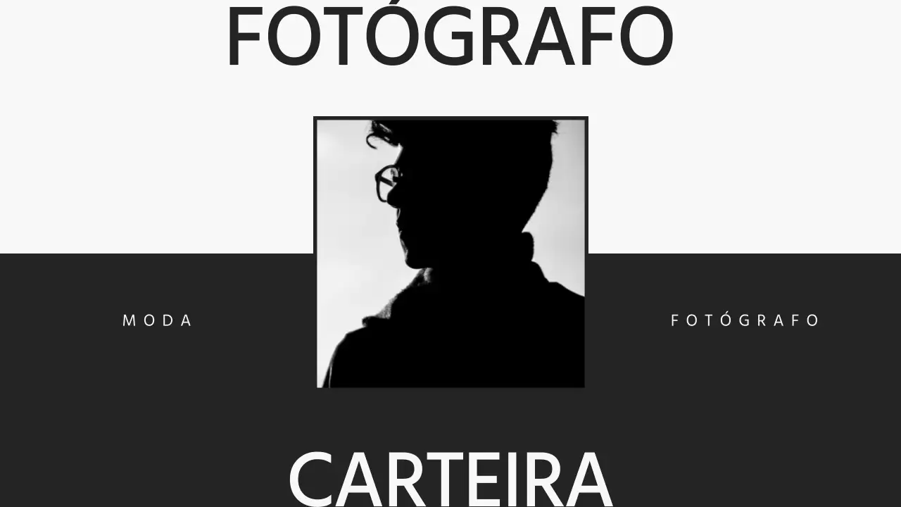 Portfólio de fotógrafo minimalista a preto e cinzento