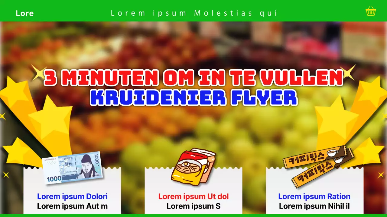 Promoot retro rode en blauwe folders van kruidenierswinkels