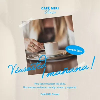 Moderno poste anunciador de cafetería en azul claro y beige