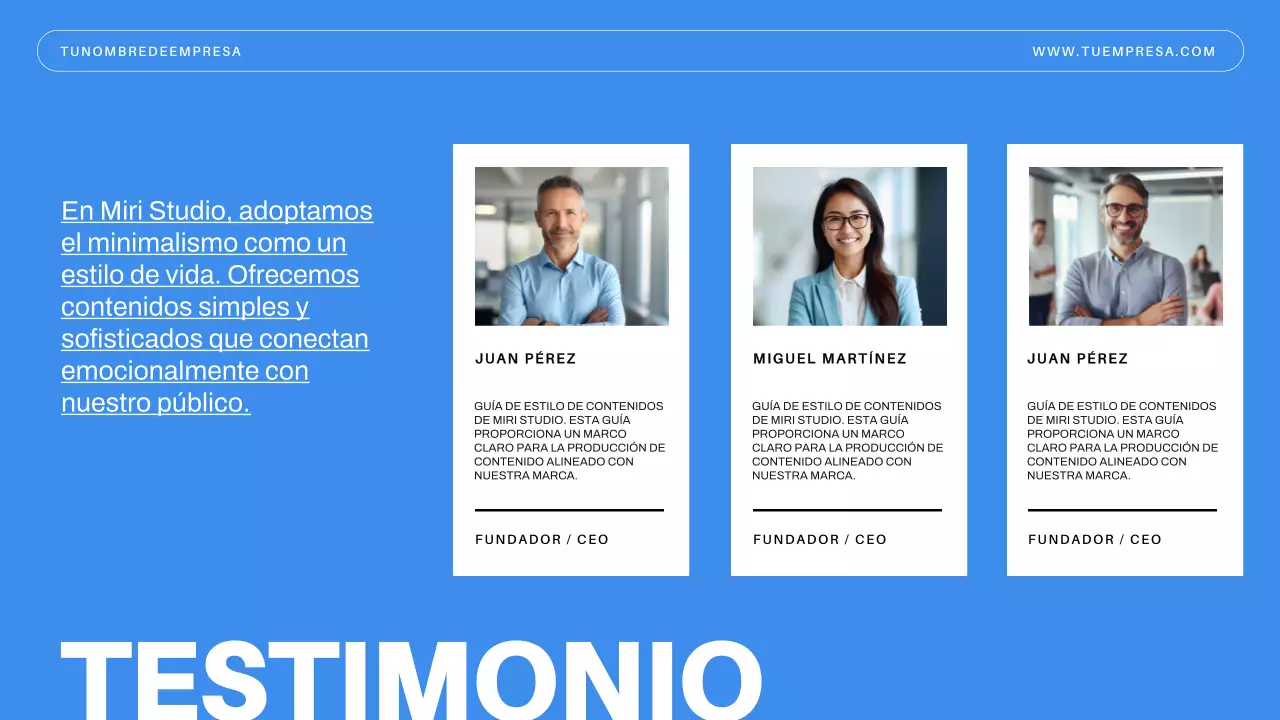 Presentación de la empresa Blue Minimal Business