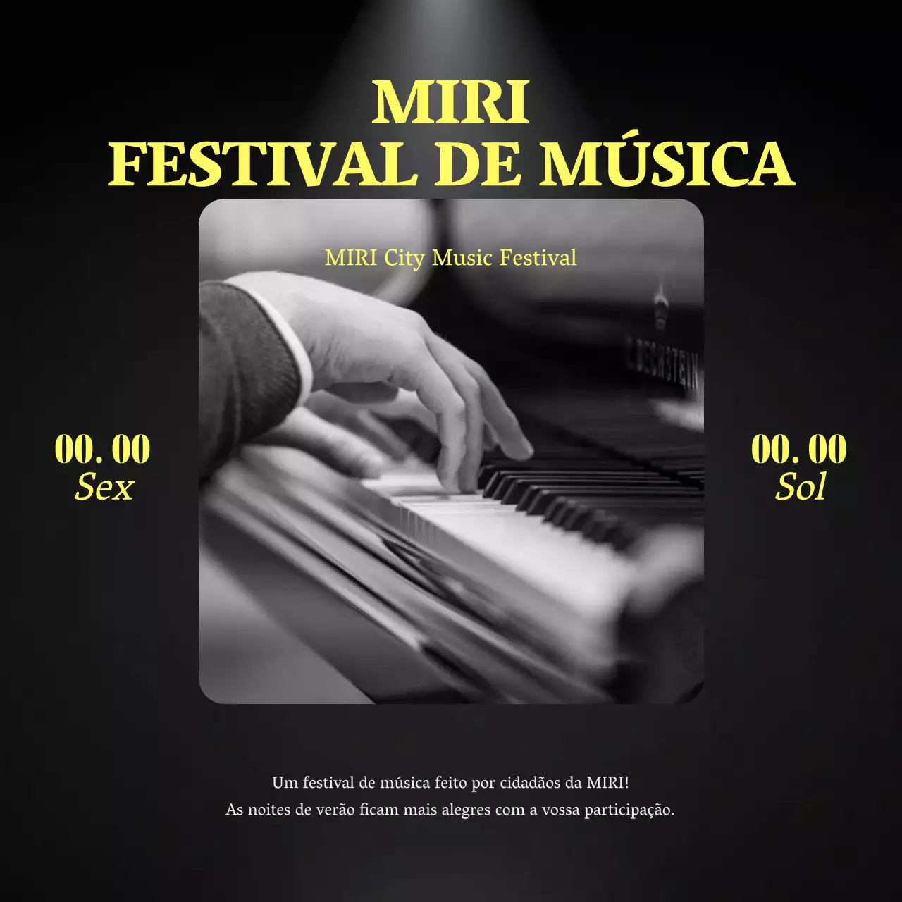 Promover um festival de música moderna a preto e amarelo