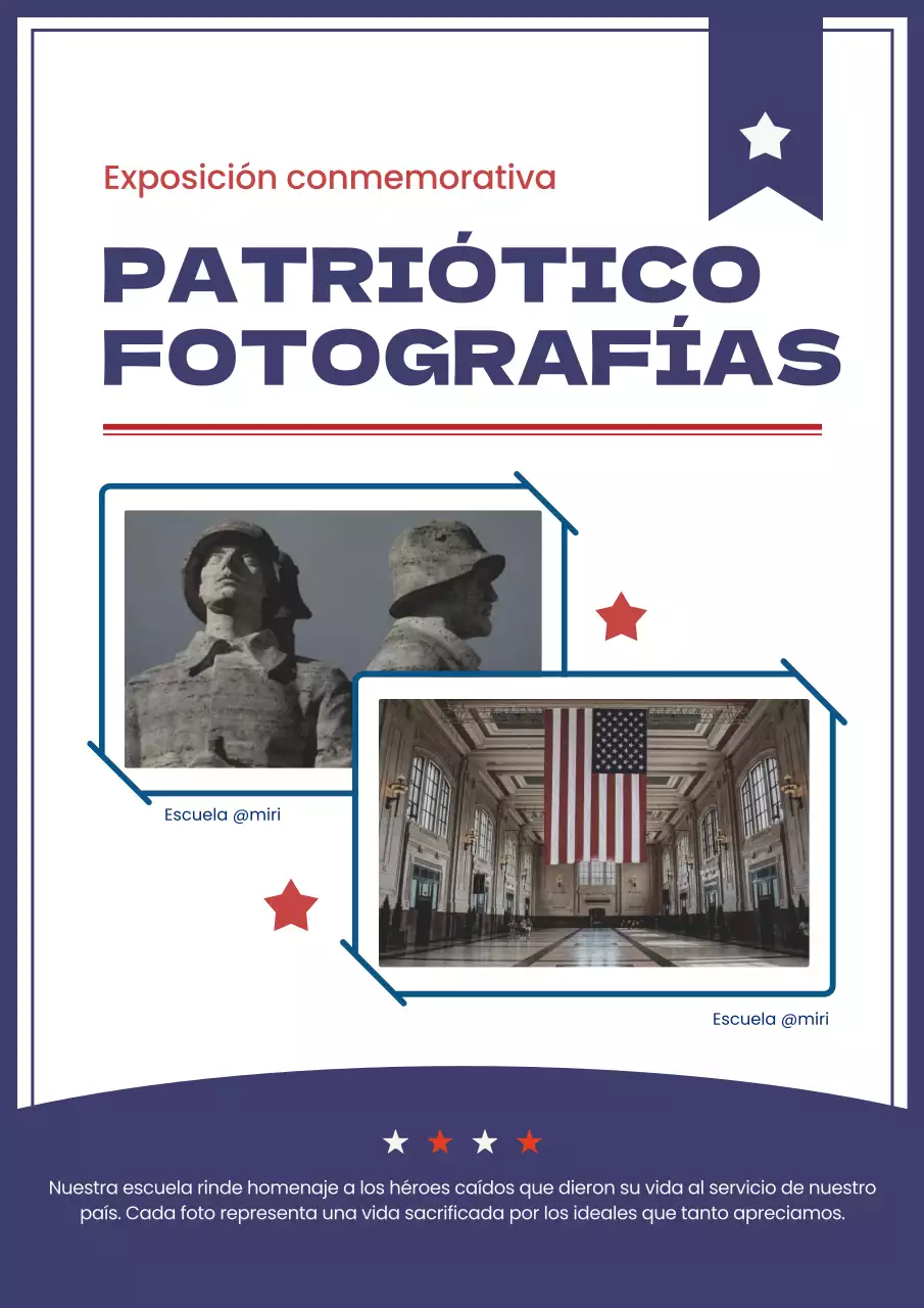 Sencillos anuncios escolares del Día de los Caídos en azul marino y rojo