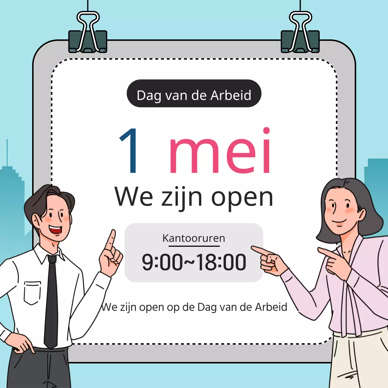 Een eenvoudige lichtblauwe en grijze aankondiging voor de Dag van de Arbeid