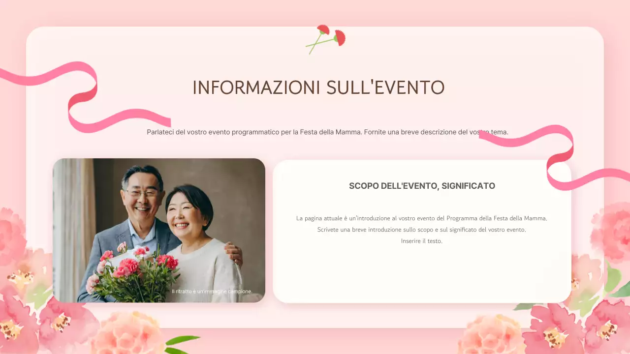 Un semplice programma per la festa della mamma in rosa e marrone per la presentazione dell'evento.