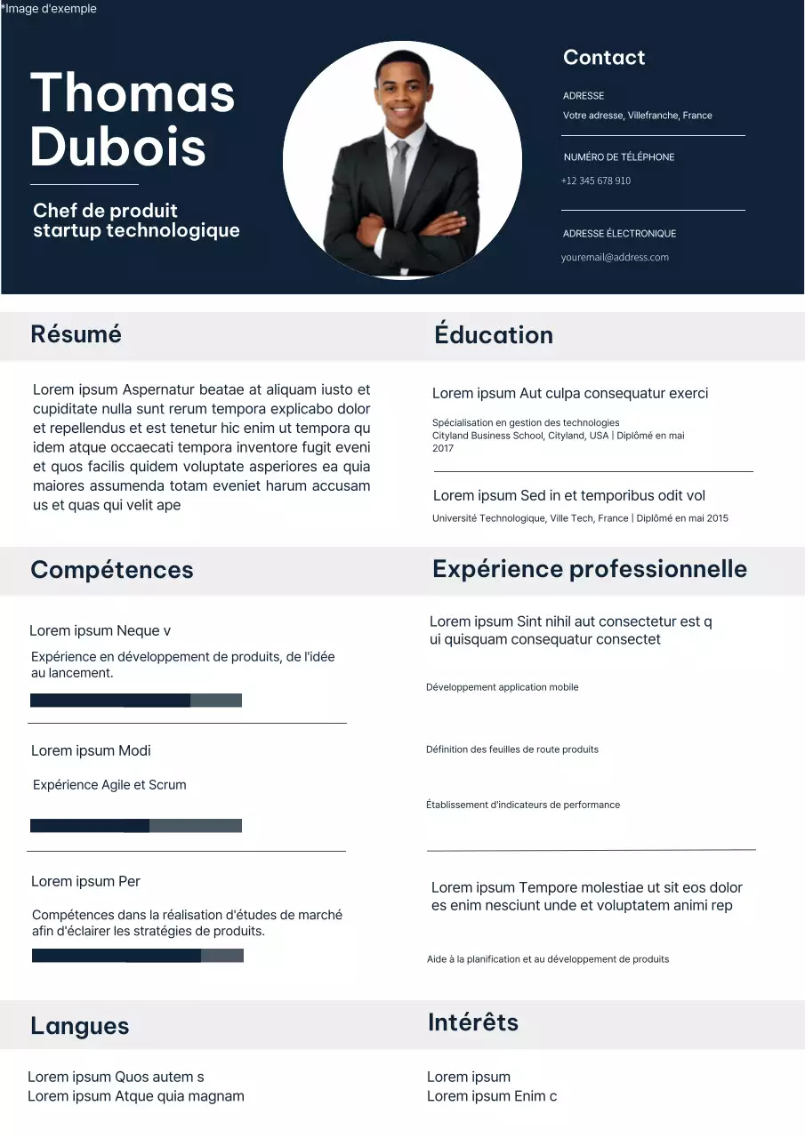 Portefeuille de chef de produit moderne bleu et blanc