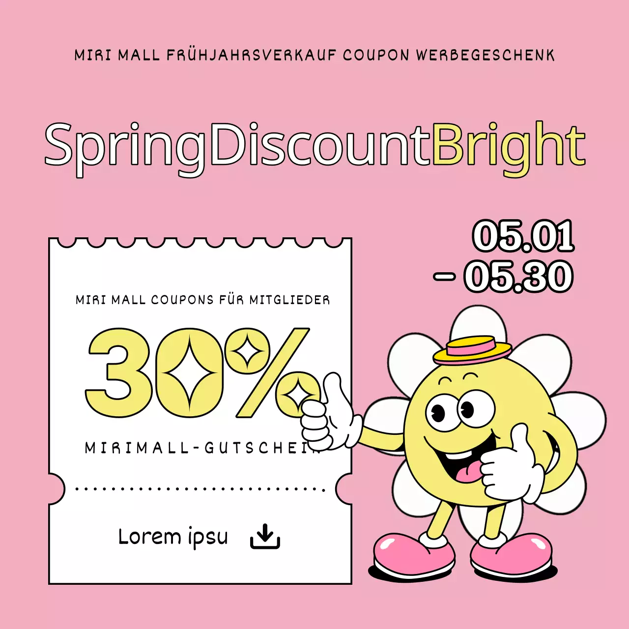 Eine Pop-Art-Frühjahrsausverkaufsanzeige in Gelb und Rosa