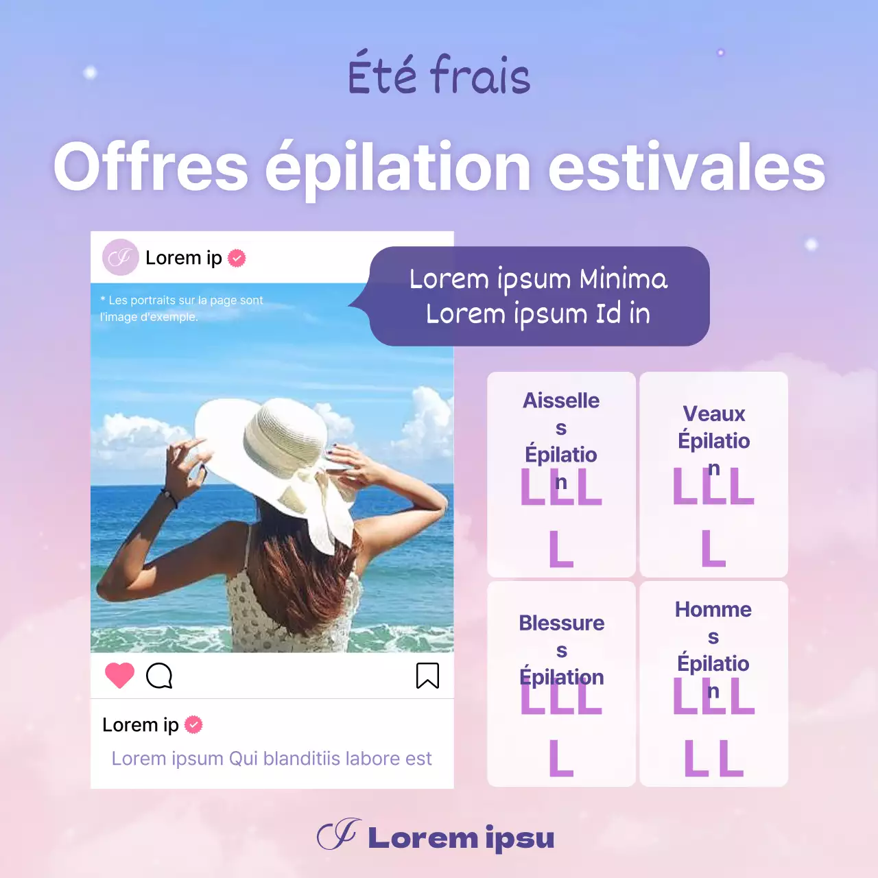 Publicité tendance pour la dermatologie et la chirurgie plastique en violet et mauve