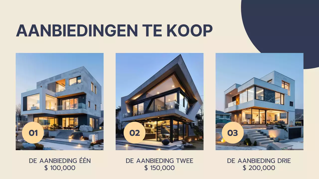 Blauw en Beige Modern Vastgoed Voorstel