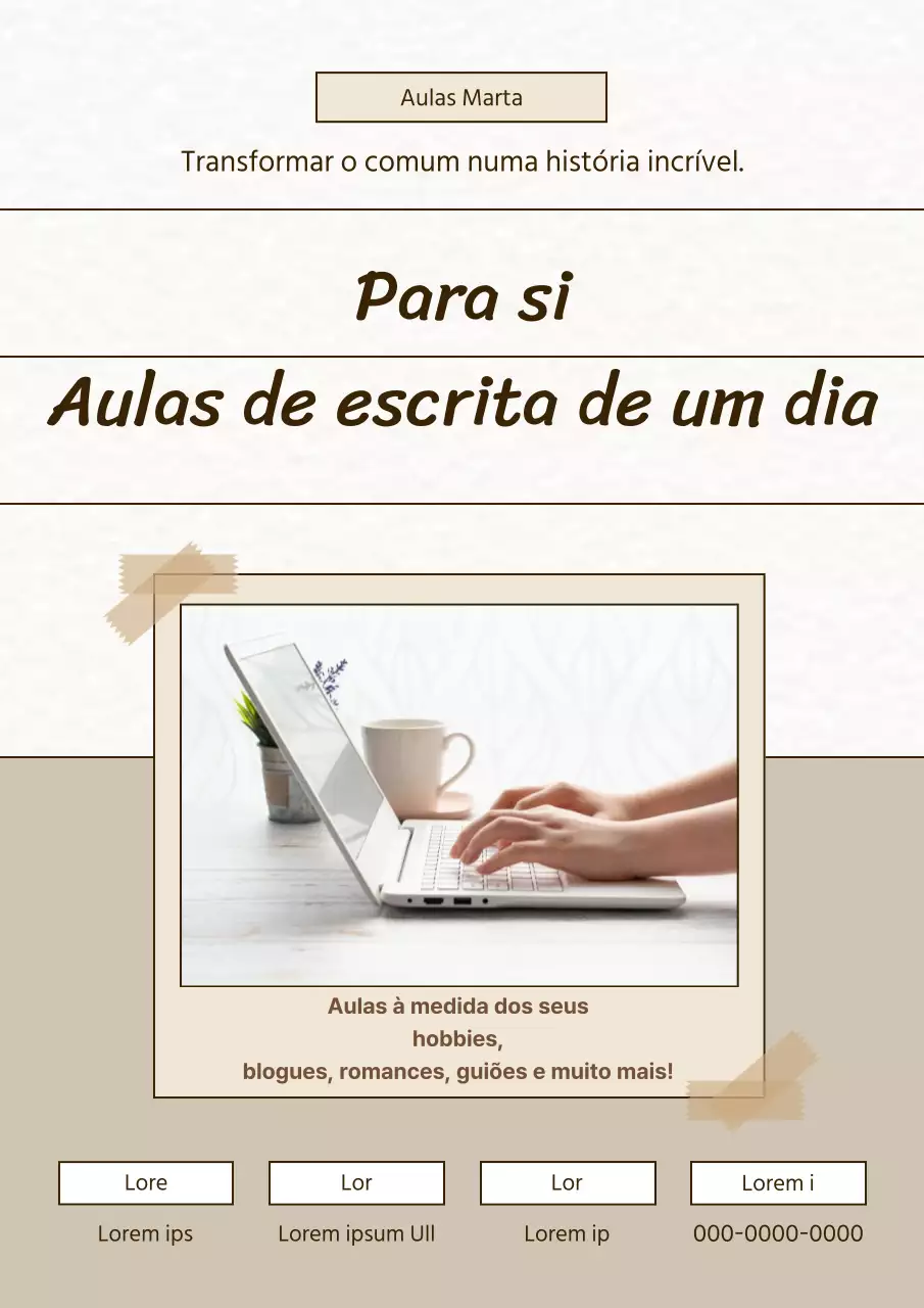Cartaz promocional de aulas de escrita simples em bege e marfim