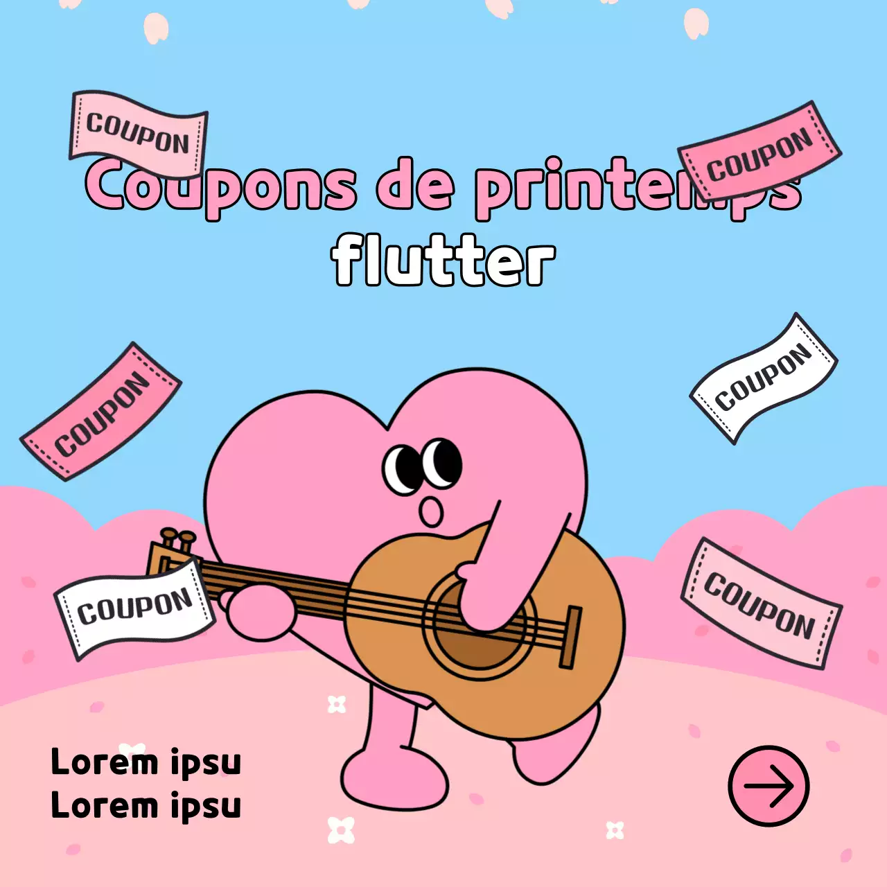 Publicité rose et bleu clair pour le mois de la famille et les soldes de printemps