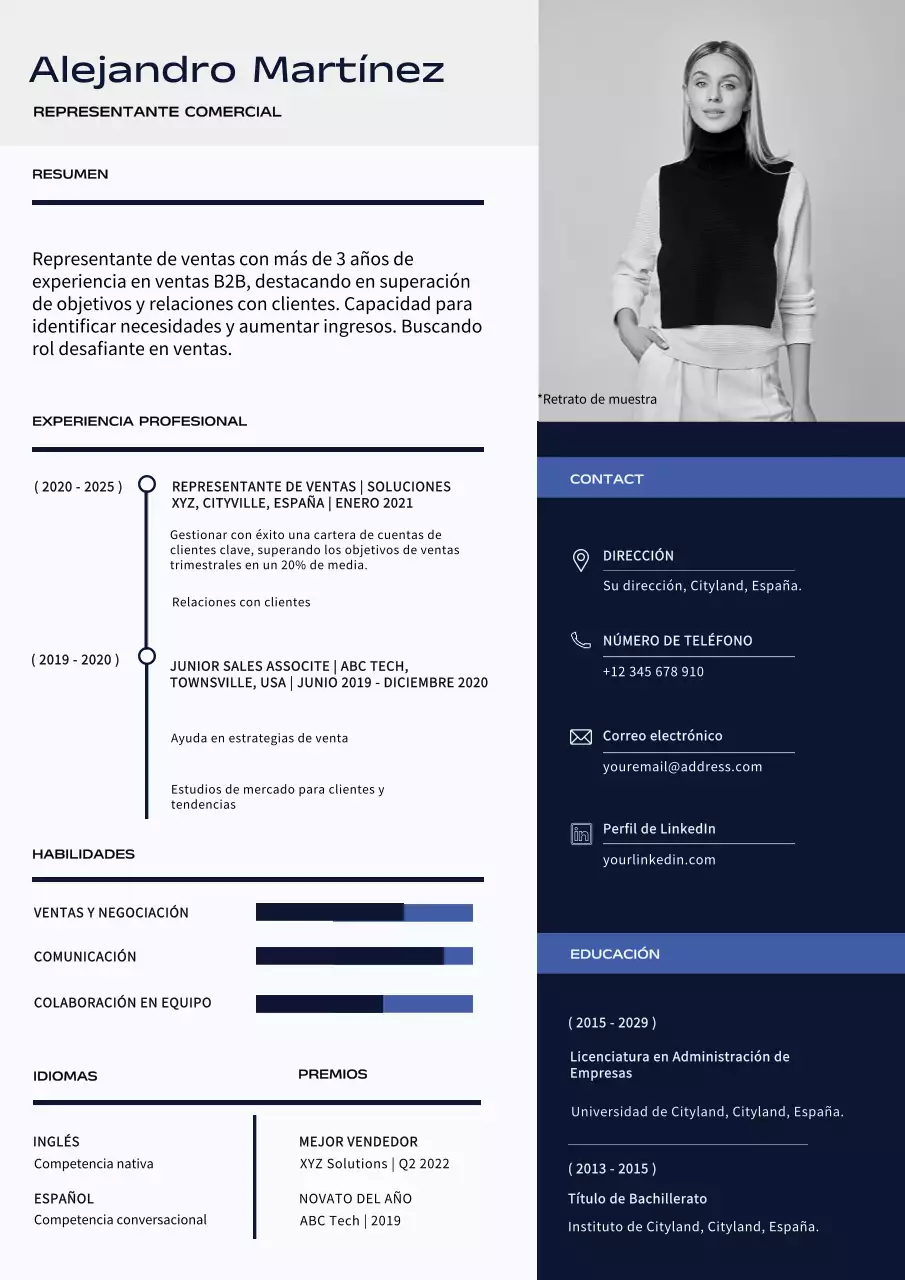 Cartera de representante de ventas moderna en blanco y azul