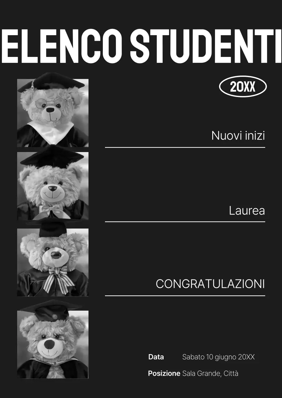Promozione di laurea kitsch in bianco e nero e in nero