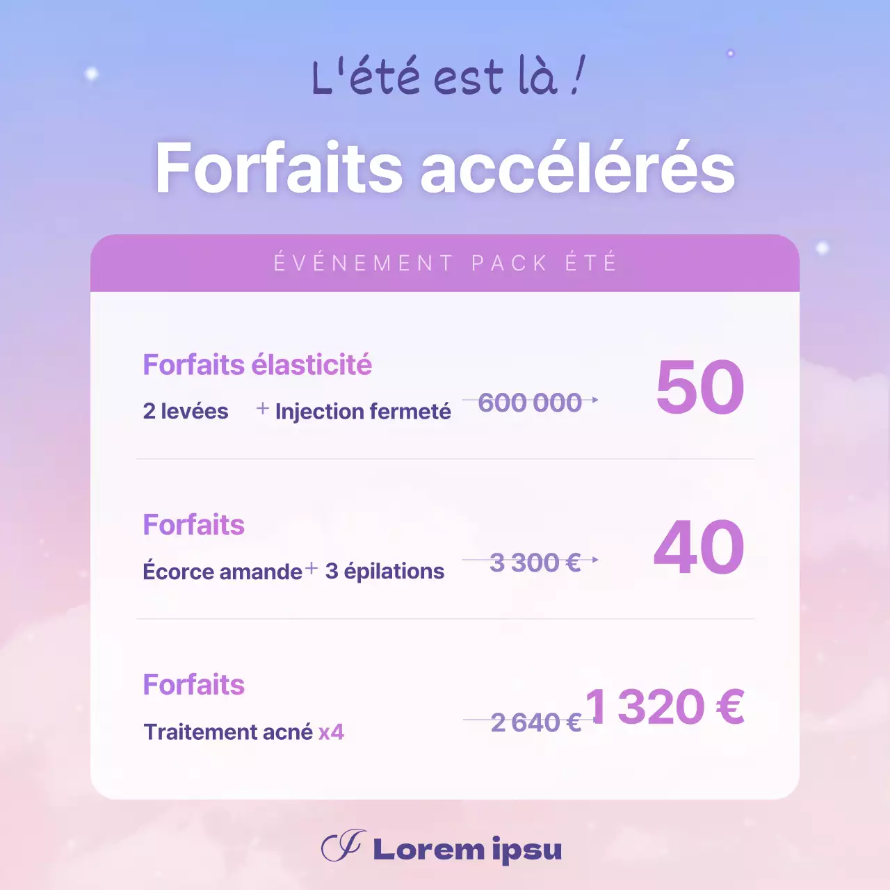 Publicité tendance pour la dermatologie et la chirurgie plastique en violet et mauve