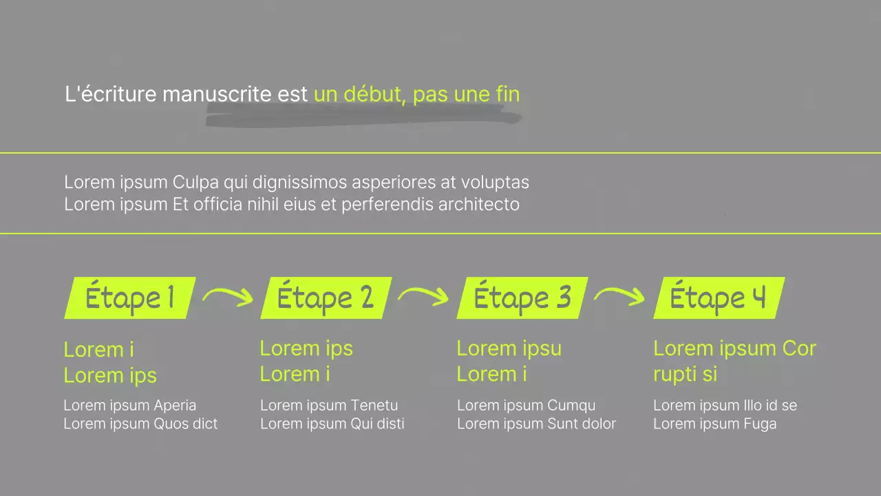 Tutoriel d'écriture simple en gris et couleurs fluorescentes