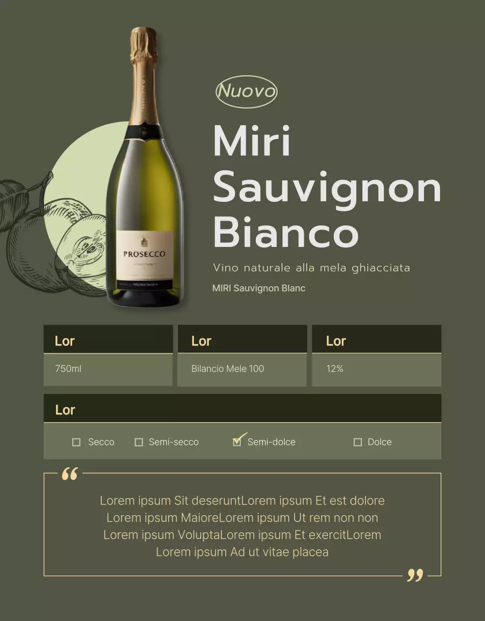 Promuovere descrizioni di vini pregiati in chartreuse e kaki