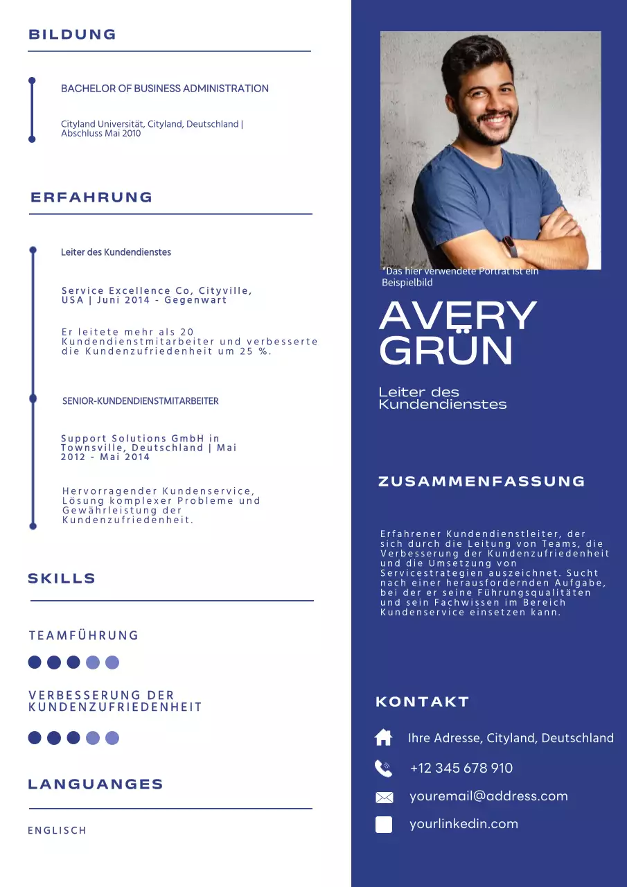 Blau-weißes modernes Portfolio für Kundendienstleiter