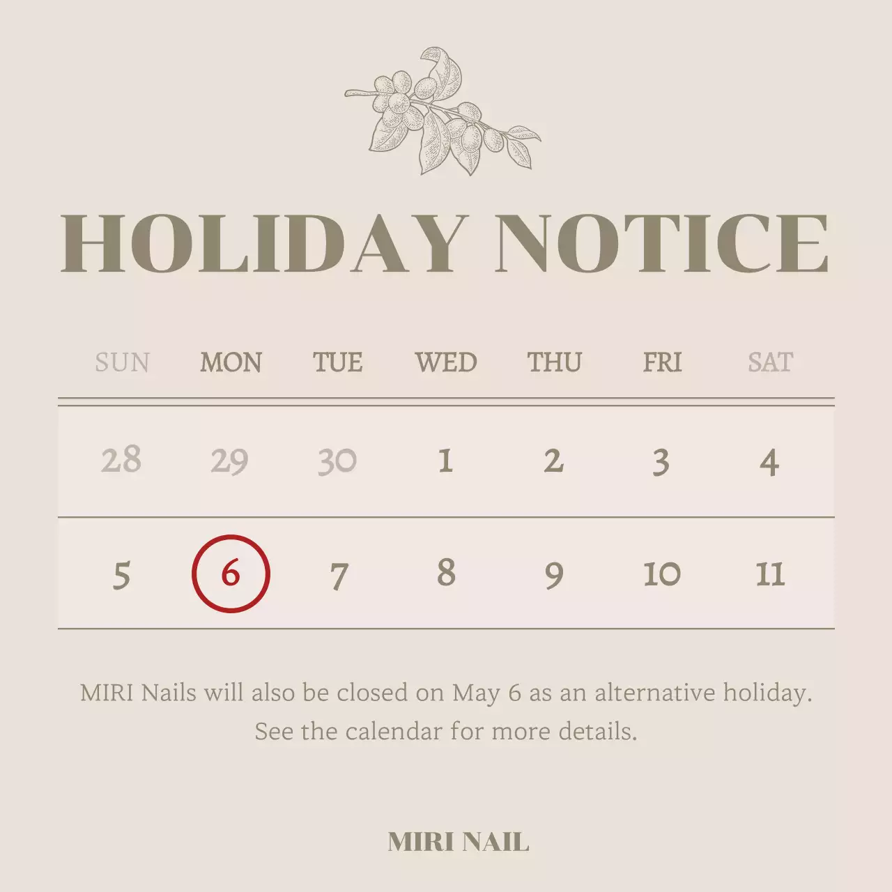 A Guide to a Minimalist Nail Salon Calendar in Beige and Ivory