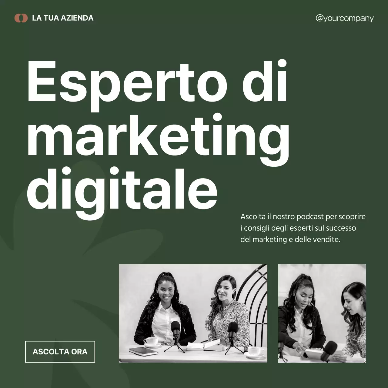 Pubblicità di marketing minimalista in nero e verde