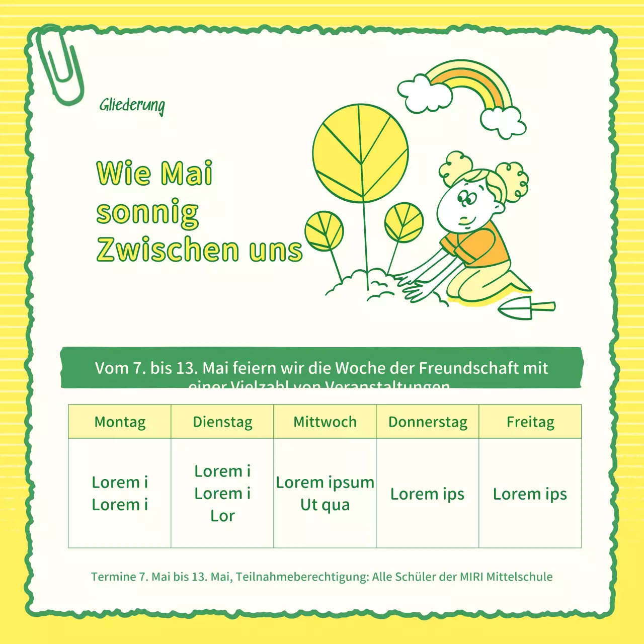 Eine kitschige gelb-grüne Freundschaftswerbung